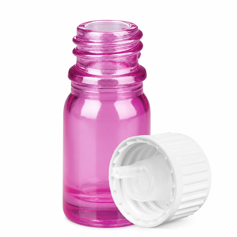 Flacone contagocce da 5 ml 0,9 mm bianco standard PurpleLine UT18/5 Flacone in vetro viola da 5 ml con tappo bianco a prova di bambino per uso farmaceutico e di laboratorio