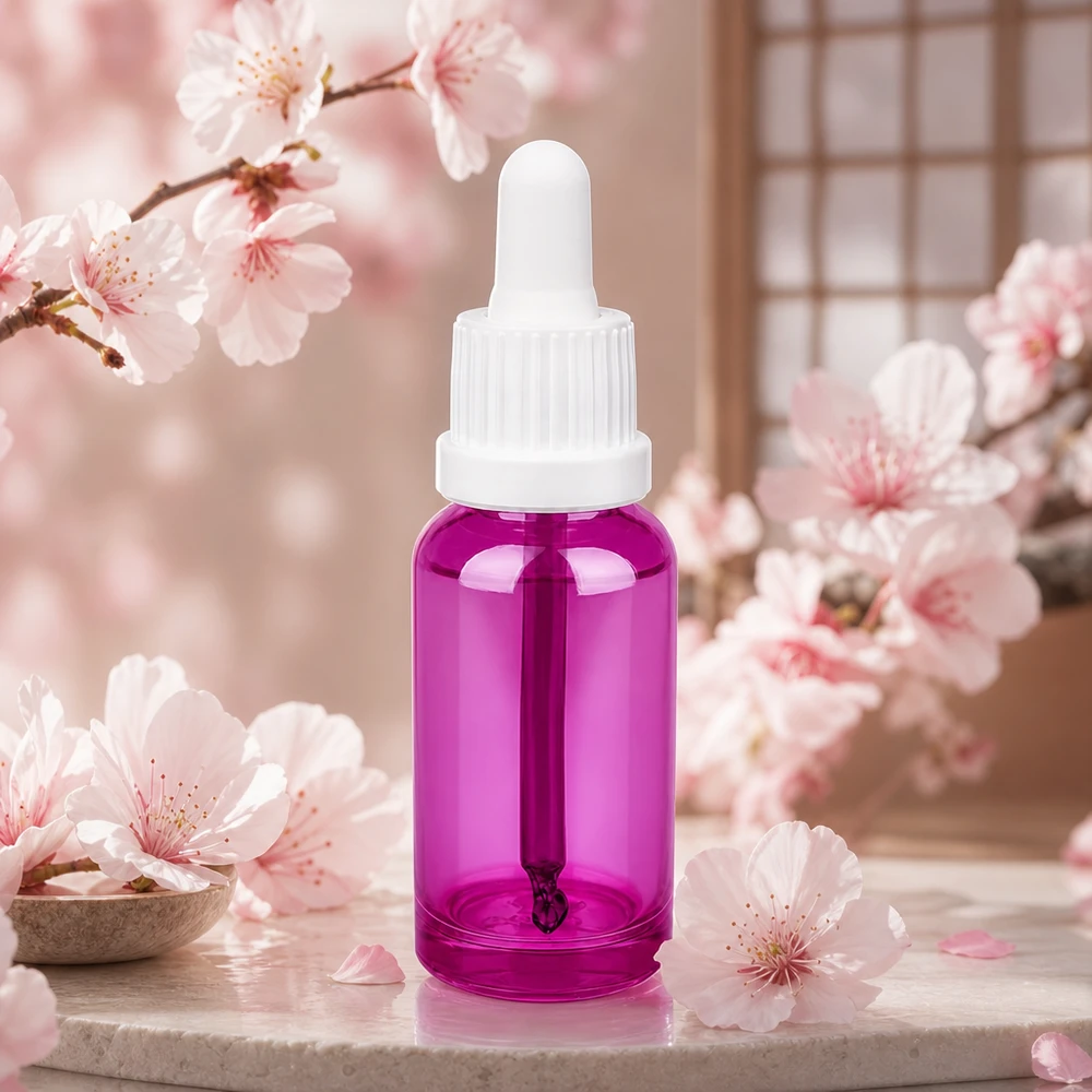 Flacone premium da 20 ml in colore viola con contagocce bianco a prova di perdite per una conservazione sicura