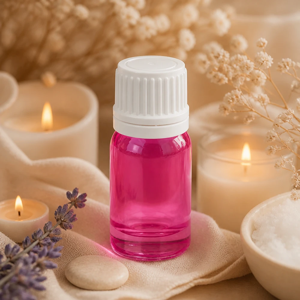 Piccolo flacone in vetro viola da 5 ml, perfetto per le porzioni da viaggio di oli per la cura della pelle