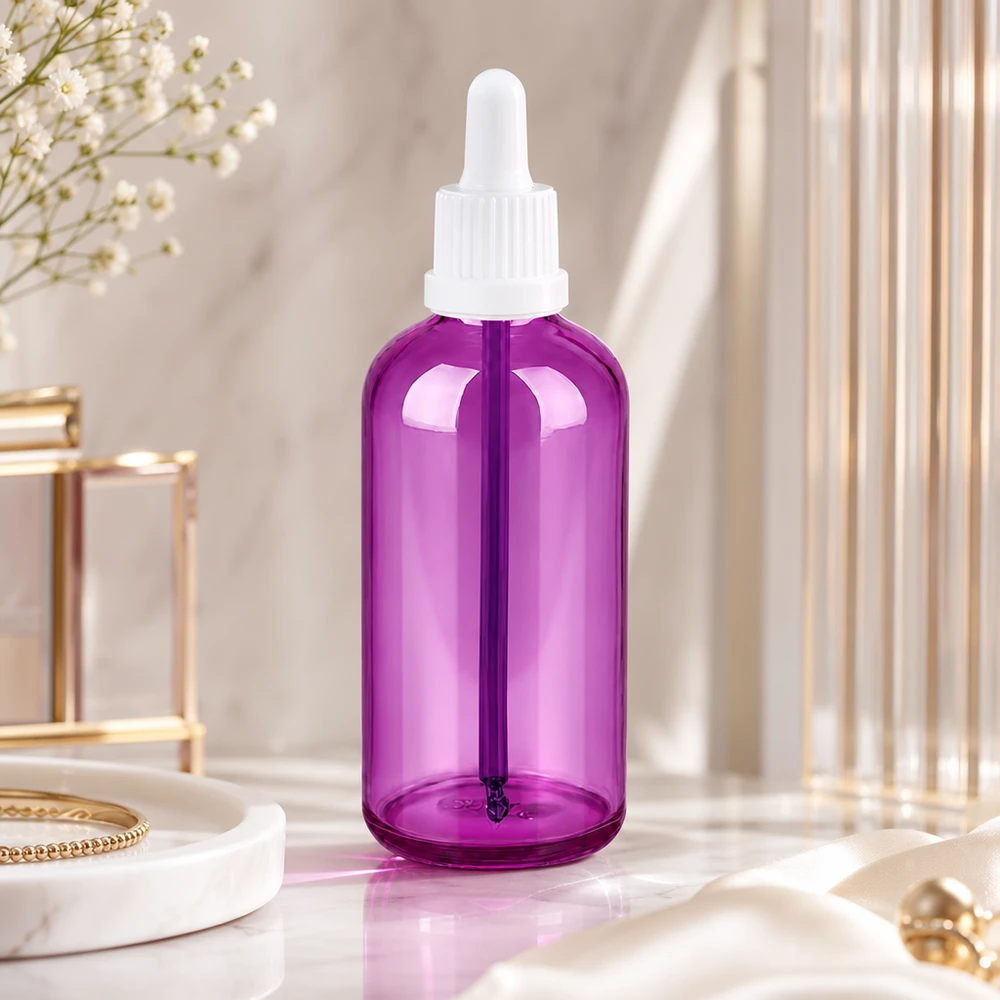 Elegante flacone a pipetta viola da 100 ml, perfetto per i cosmetici automiscelati