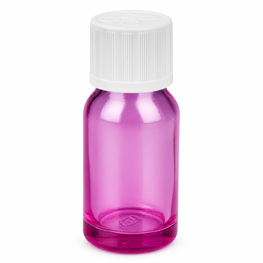 Flacone compatto in vetro da 10 ml, di colore viola, con pratico tappo a vite, per i viaggi e gli spostamenti