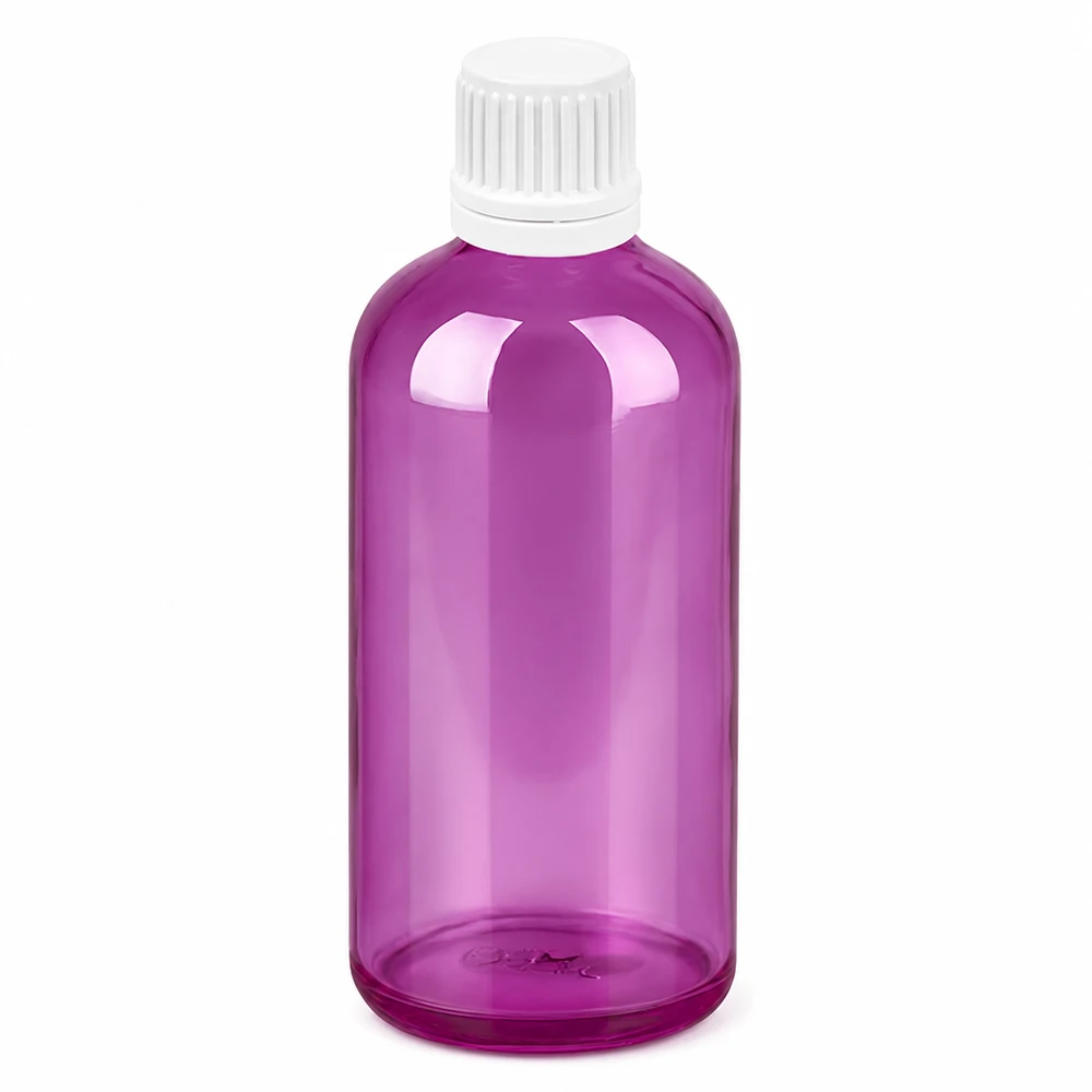 Flacone contagocce compatto da 100 ml con tappo bianco per una porzionatura precisa dei liquidi