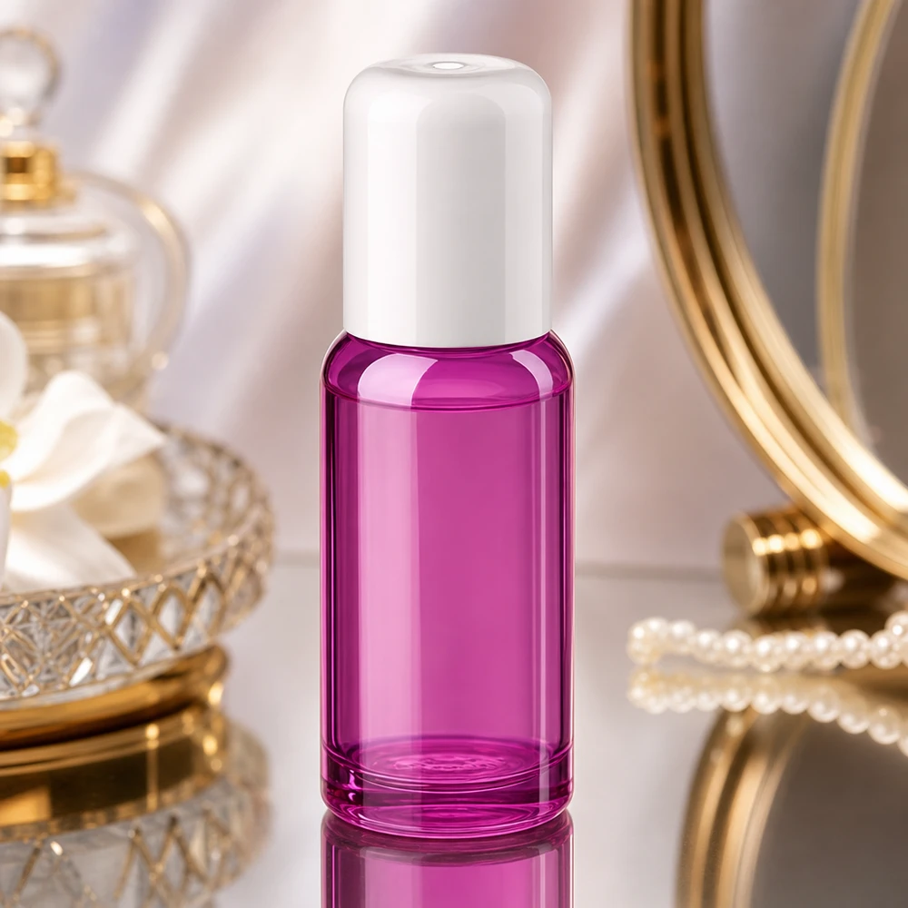 Flacone roll-on cosmetico professionale da 20 ml con tappo bianco per sieri ed essenze