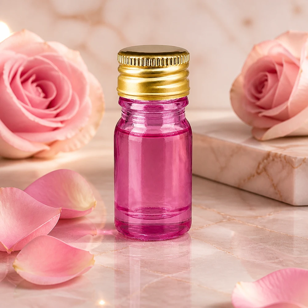 Flacone da 5ml tappo a vite 11mm alluminio oro standard PurpleLine UT18/5 Elegante flacone in vetro viola da 5 ml con tappo in alluminio dorato per prodotti di bellezza
