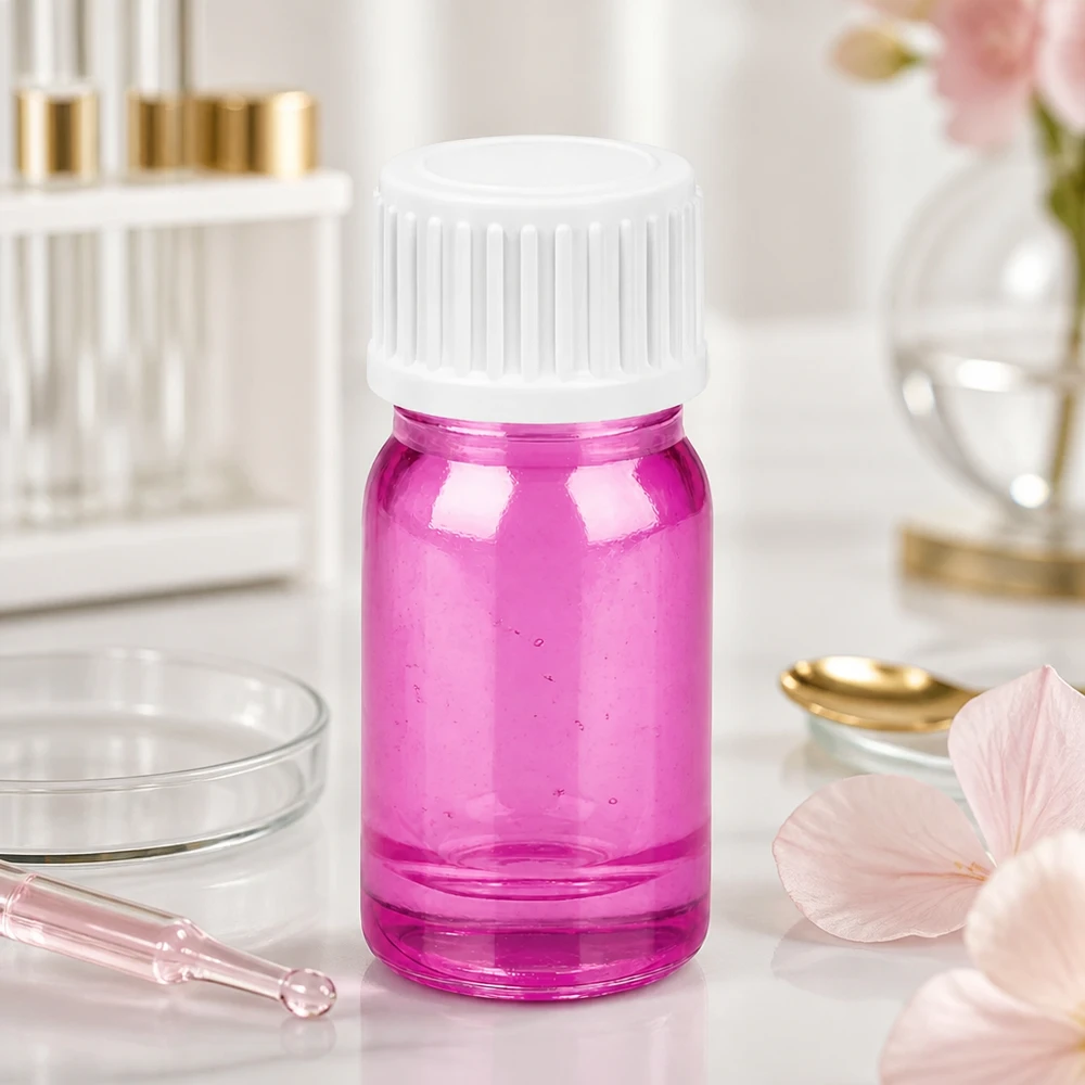 Flacone contagocce da 5 ml di alta qualità serie PurpleLine con tappo bianco per laboratorio e cosmetica