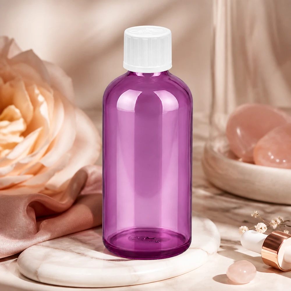 Flacone contagocce da 100 ml 1,2 mm bianco standard a prova di bambino PurpleLine. UT18/100 Robusto flacone contagocce da 100 ml con apertura fine da 1,2 mm, dal design accattivante di colore viola.
