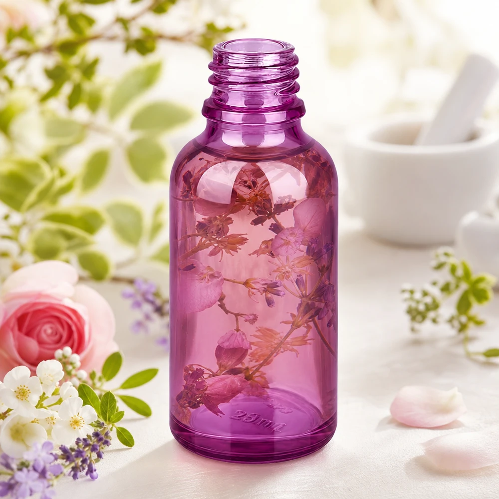Pratica bottiglia in vetro viola PurpleLine da 30 ml per tinture ed essenze fatte in casa