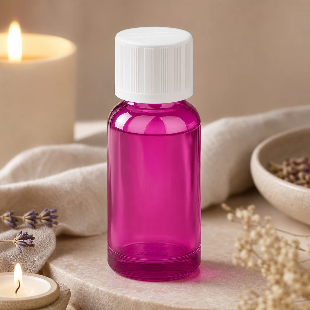 Pratico flacone in vetro viola da 20 ml con chiusura di sicurezza per bambini per una conservazione sicura