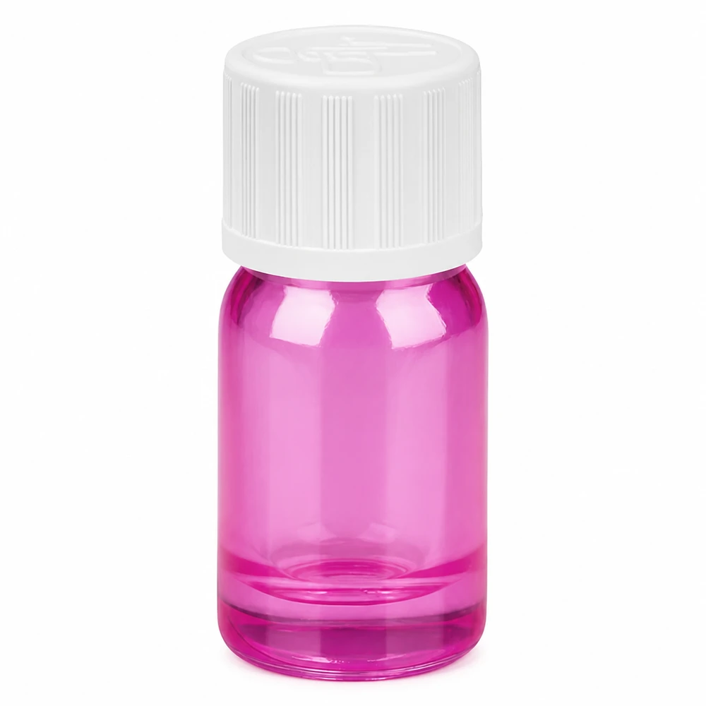Elegante flacone viola da 5 ml in vetro speciale con tappo sicuro per prodotti di alta qualità
