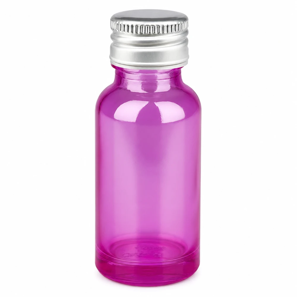 Flacone in vetro viola da 20 ml con coperchio in alluminio argentato ideale per i cosmetici fai da te