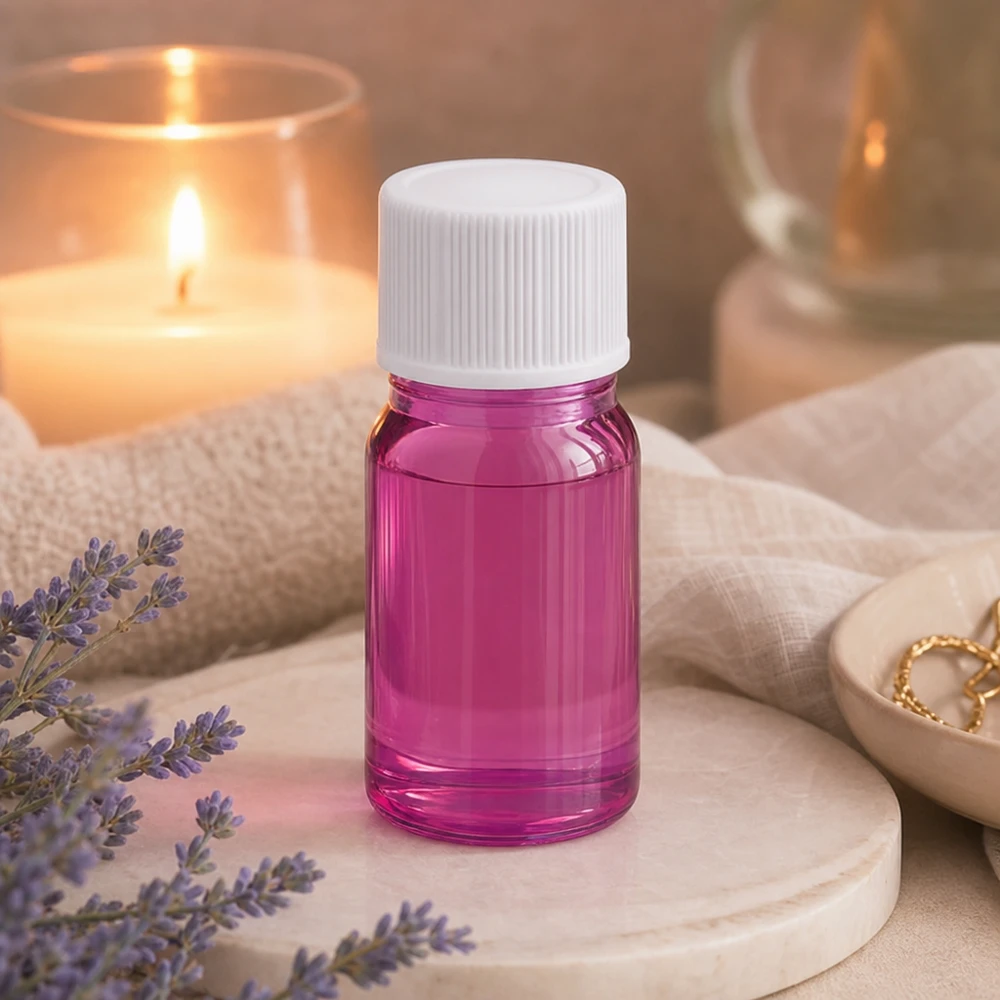 Elegante flacone da 5 ml in vetro speciale viola con coperchio bianco per ingredienti di alta qualità
