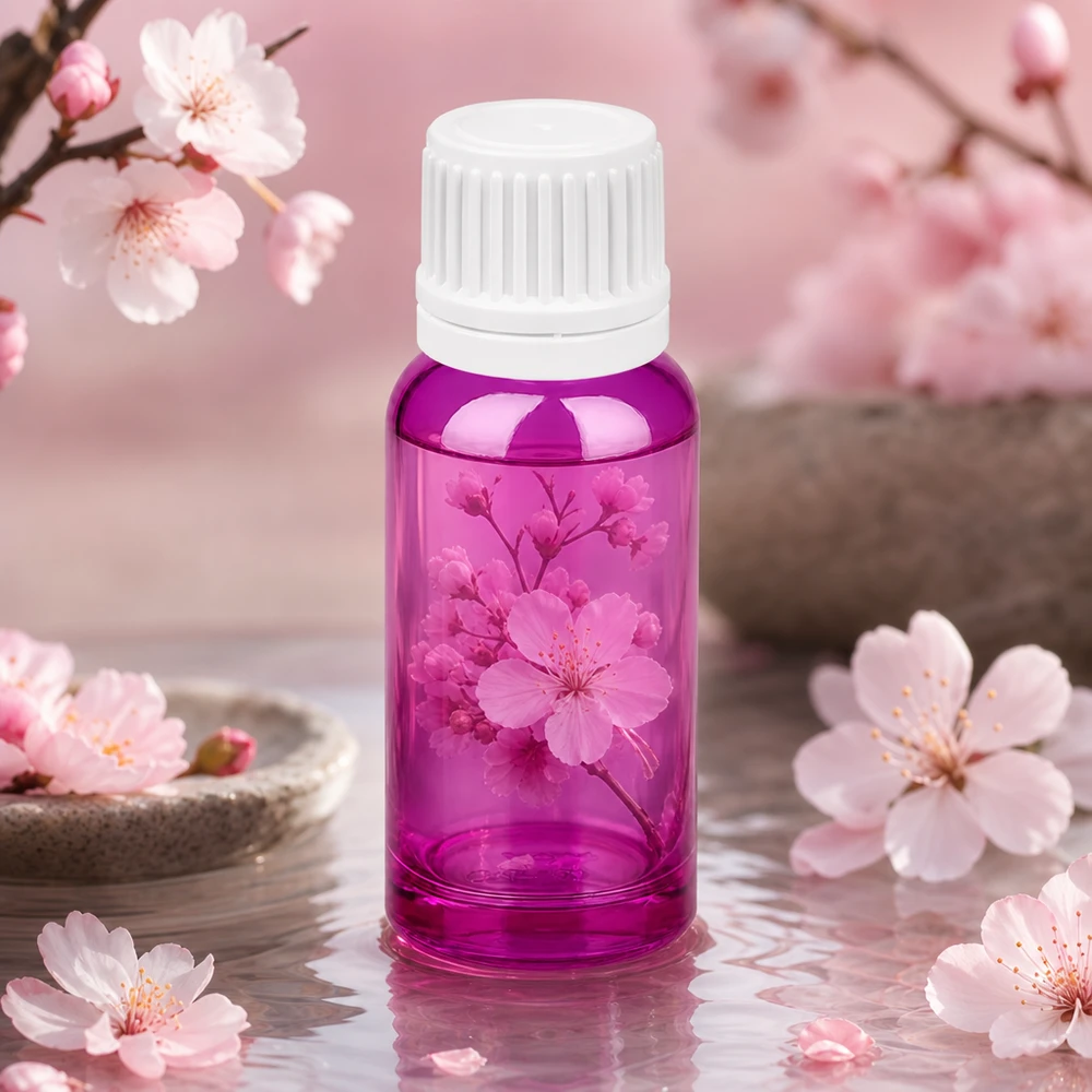 Elegante flacone da 20 ml in viola con tappo a vite bianco per cosmetici e benessere di alta qualità