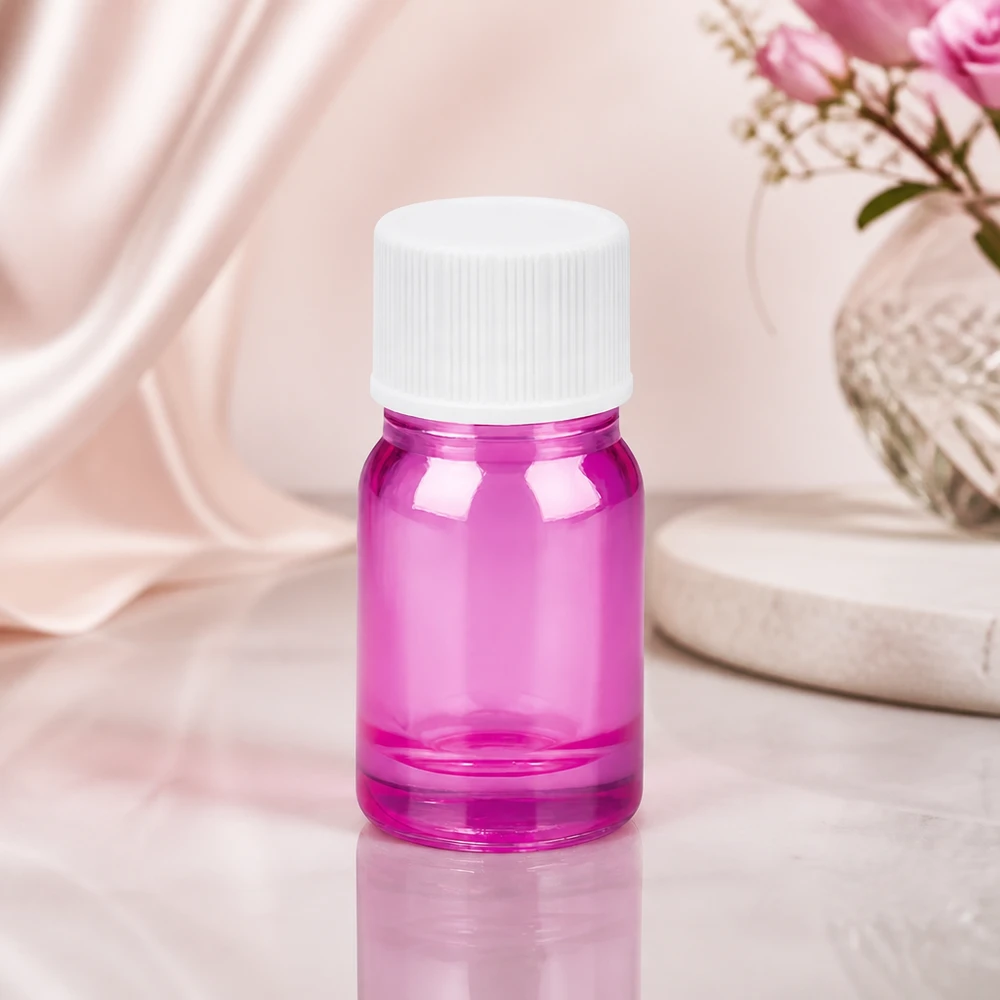 Flacone di alta qualità da 5 ml in vetro viola colorato con tappo bianco a prova di perdite