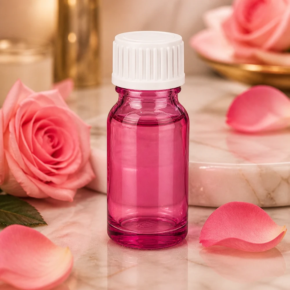Flacone in vetro viola da 10 ml con ampia apertura per un facile riempimento e dosaggio