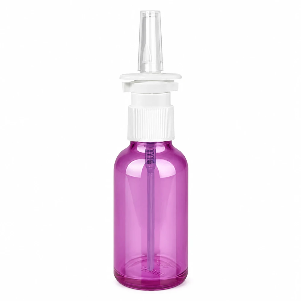 Flacone spray nasale compatto da 30 ml con ottica viola trasparente per il risciacquo nasale