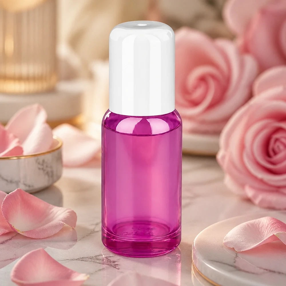 Flacone roll-on da 20 ml in vetro viola con pratico tappo a sfera per oli essenziali