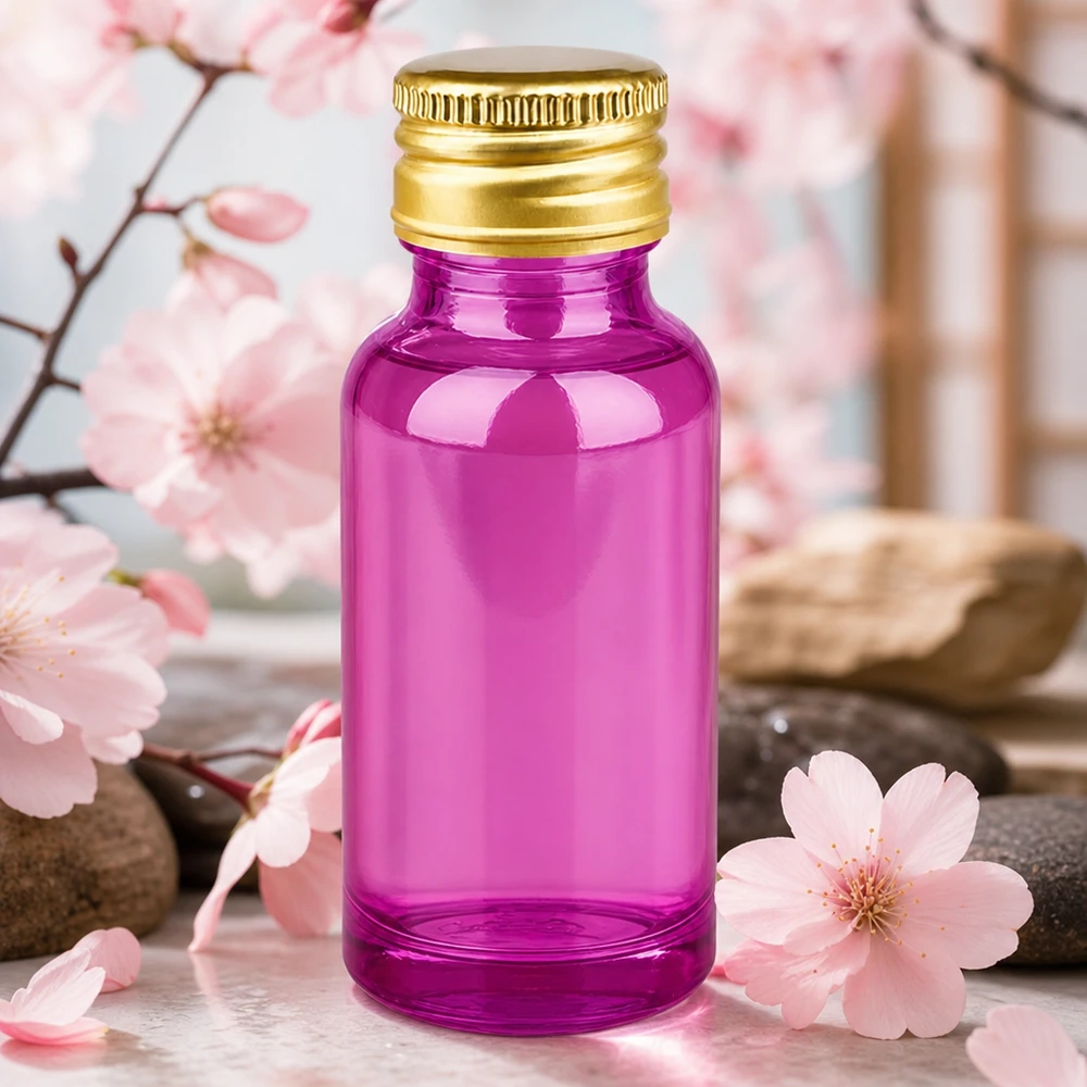 Flacone da 20ml tappo a vite 11mm alluminio oro standard PurpleLine. UT18/20 Elegante flacone in vetro viola da 20 ml con filettatura standard per prodotti cosmetici professionali