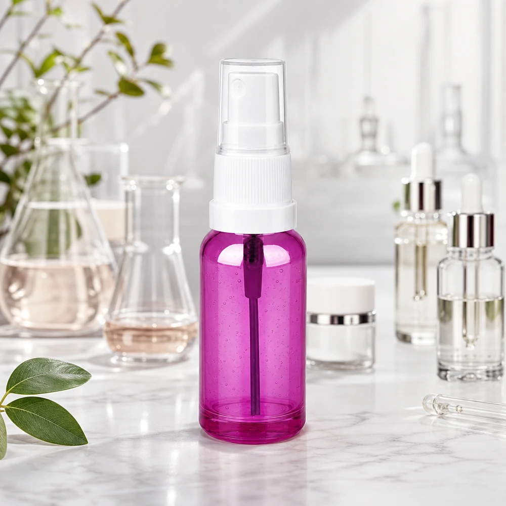 Flacone spray da 20 ml bianco/trasparente Standard PurpleLine UT18/20 Pratico flacone spray 20ml viola trasparente con pratico meccanismo a pompa Versione STD