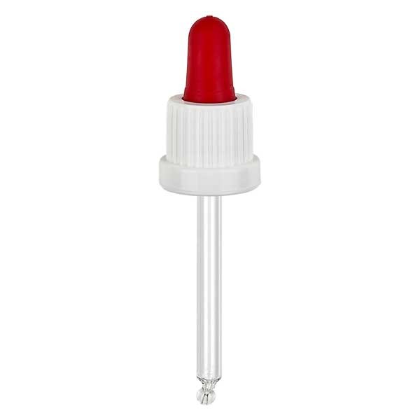 Pipetta con contagocce in vetro colore bianco/rosso 18 mm PL66 antimanomissione