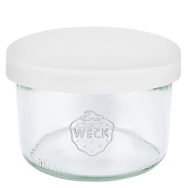 Bicchieri da 200 ml WECK RR80 con coperchio in silicone bianco