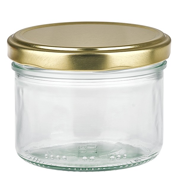 Barattolo cilindrico da 230 ml con coperchio BioSeal oro UN..