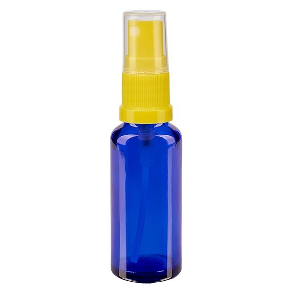 Flacone in vetro blu 30 ml con nebulizzatore a pompa colore giallo