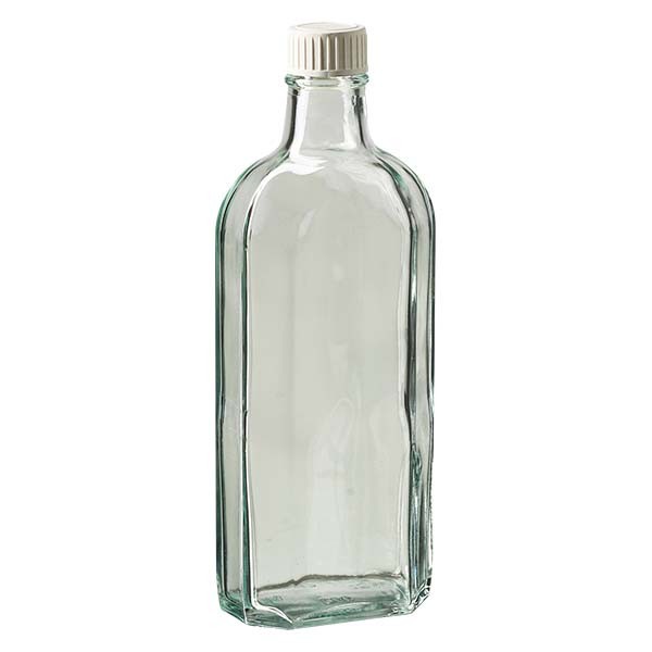 Bottiglia Meplat 250 ml colore bianco con imboccatura DIN 22, tappo a vite colore bianco DIN 22 in PP con