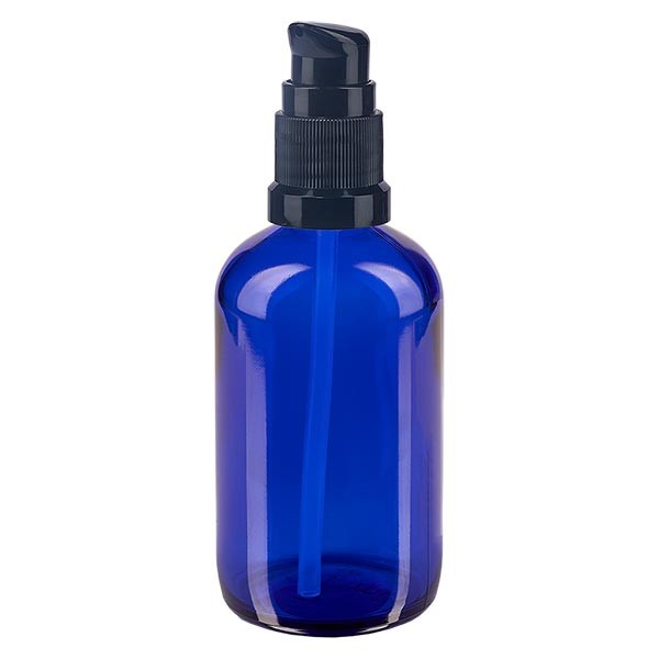 Flacone in vetro blu 100 ml con tappo a pompa colore nero