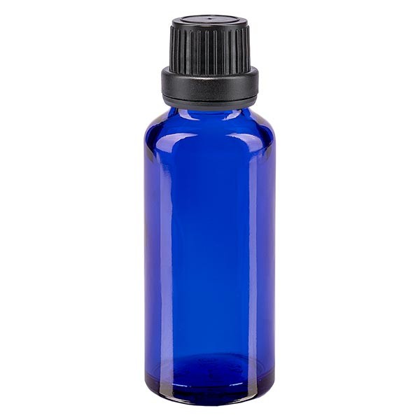 Flacone da farmacia 30 ml colore blu con tappo a vite ermetico antimanomissione colore nero