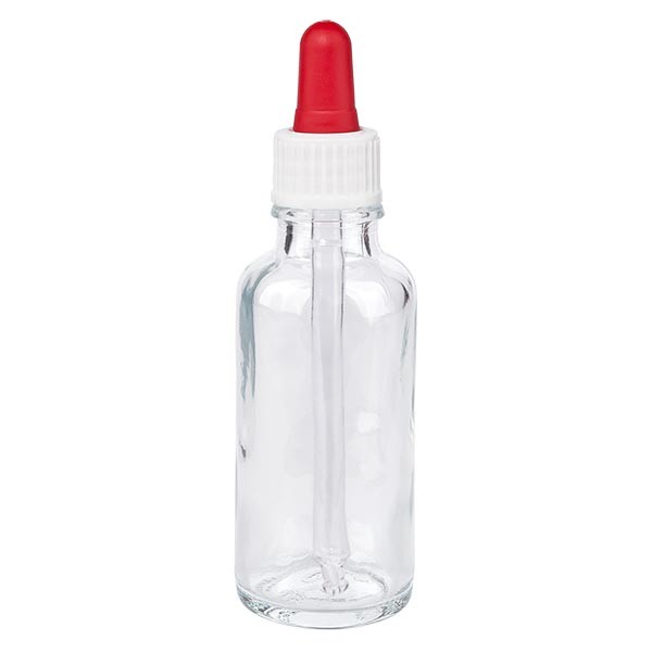 Flacone con pipetta colore transparente 30 ml, pipetta colore bianco/rosso standard