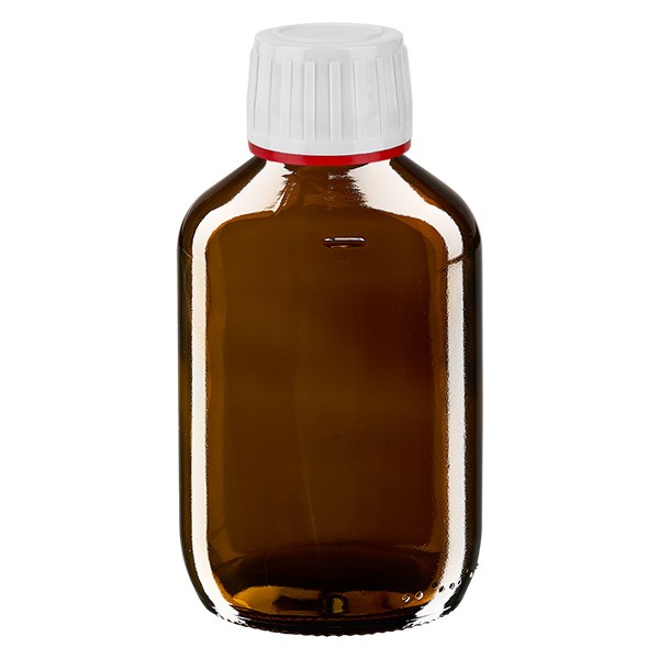 Flacone per medicinali secondo gli standard europei 200 ml marrone con tappo colore bianco