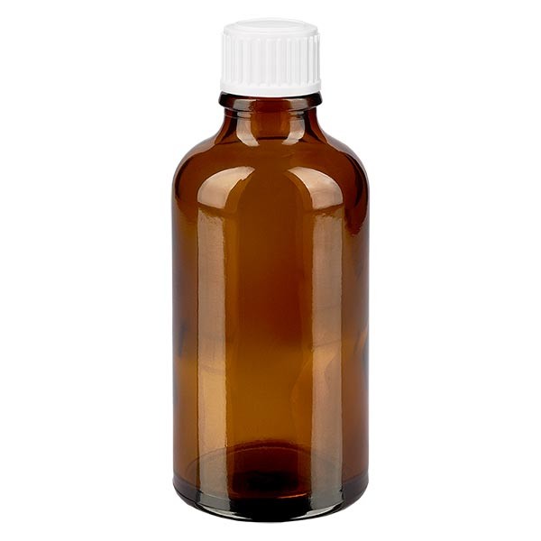 Flacone da farmacia 50 ml colore marrone con tappo contagocce standard 0,8 mm colore bianco