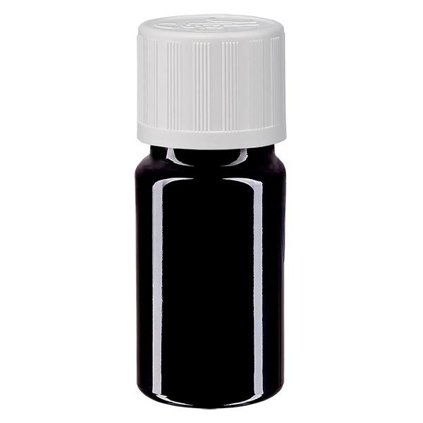 Flacone da farmacia 5 ml colore viola con tappo contagocce standard colore bianco, dispositivo di blocco per i bambini