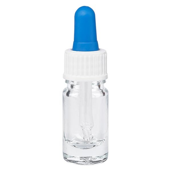 Flacone da farmacia 5 ml trasparente standard con pipetta colore bianco/blu