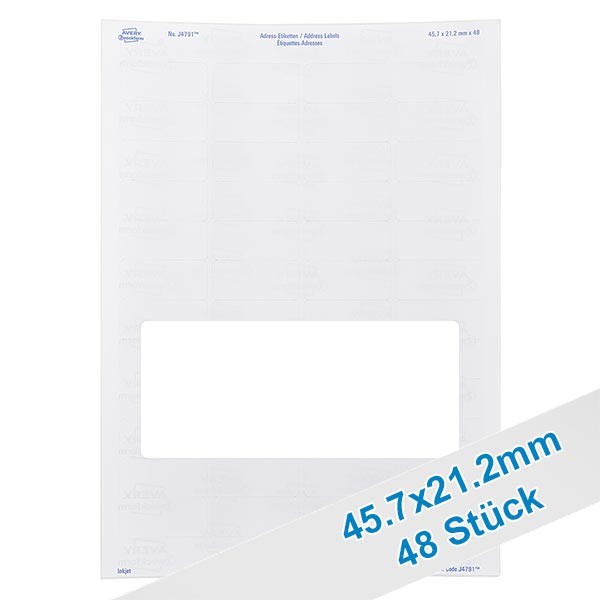 48 etichette, colore bianco, staccabili 46 x 21 mm
