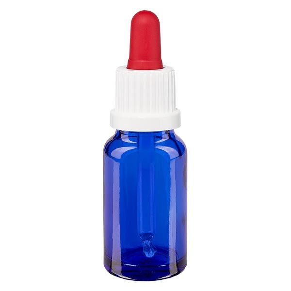 Flacone con pipetta colore blu 10 ml, pipetta antimanomissione colore bianco/rosso