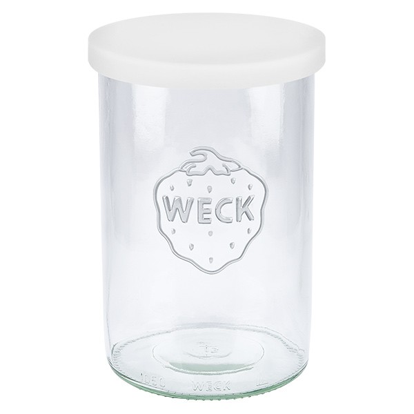 Bicchieri da 1000 ml WECK RR100 con coperchio in silicone bianco