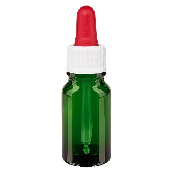 Flacone con pipetta colore verde 10 ml, pipetta colore bianco/rosso standard