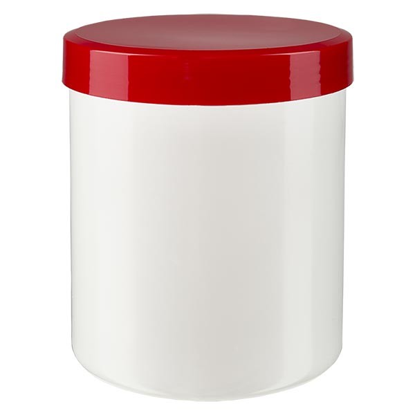 Barattolo per pomata 500 g colore bianco con tappo a vite colore rosso (PP)