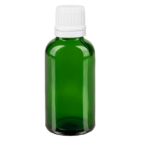 Flacone da farmacia 30 ml colore verde con tappo contagocce 1,2 mm antimanomissione colore bianco