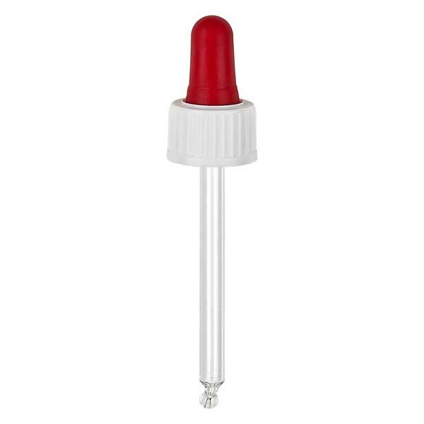 Pipetta con contagocce in vetro colore bianco/rosso 18 mm PL66 standard