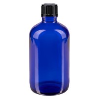Flacone da farmacia 100 ml colore blu con tappo a vite standard colore nero Flacone da farmacia 100 ml colore blu con tappo a vite standard colore nero