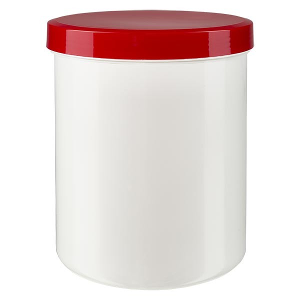 Barattolo per pomata 1000 g colore bianco con tappo a vite colore rosso (PP)