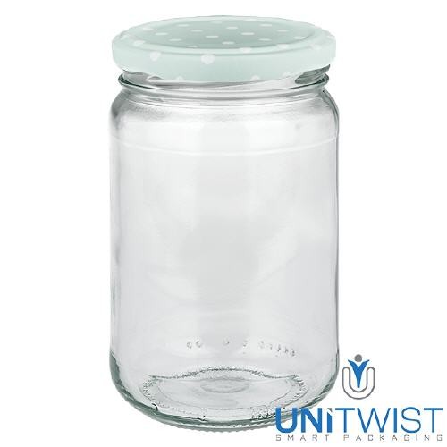 Barattolo rotondo da 305 ml + coperchio BasicSeal a pois color menta UNiTWIST®