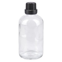 Flacone da farmacia 100 ml trasparente con tappo a vite ermetico antimanomissione colore nero Flacone da farmacia 100 ml trasparente con tappo a vite ermetico antimanomissione colore nero