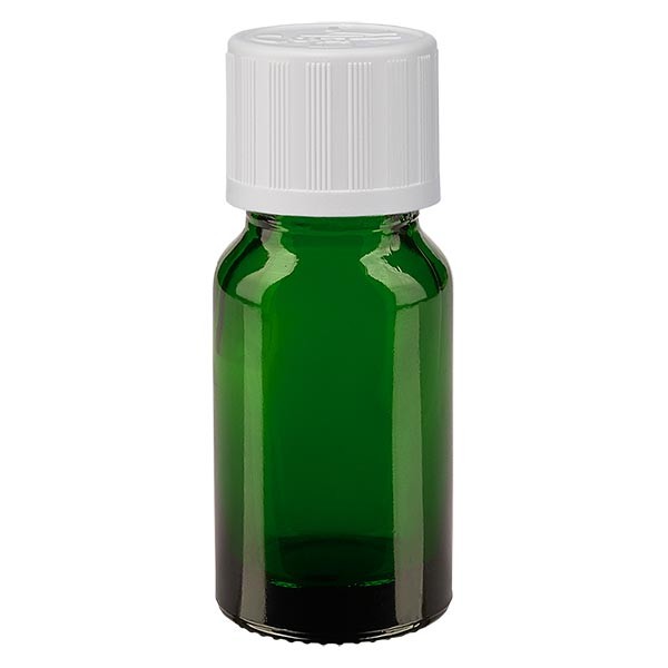 Flacone da farmacia 10 ml colore verde con tappo contagocce standard colore bianco, dispositivo di blocco per i bambini