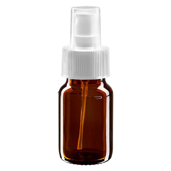 Flacone per medicinali 30 ml colore marrone secondo gli standard europei con nebulizzatore colore bianco e tappo trasparente