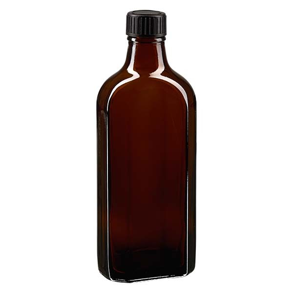 Bottiglia Meplat 200 ml colore marrone con imboccatura DIN 22, tappo a vite DIN 22 colore nero in LKD