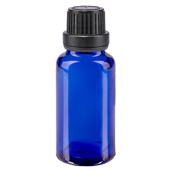 Flacone da farmacia 20 ml colore blu con tappo contagocce premium 2 mm antimanomissione colore nero