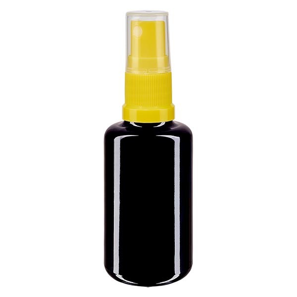 Flacone in vetro viola 30 ml con nebulizzatore a pompa colore giallo